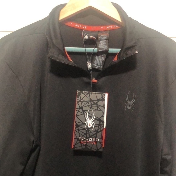 men's SPYDER 1/4 Zip Active Pullover Black Size Medium - Picture 5 of 6